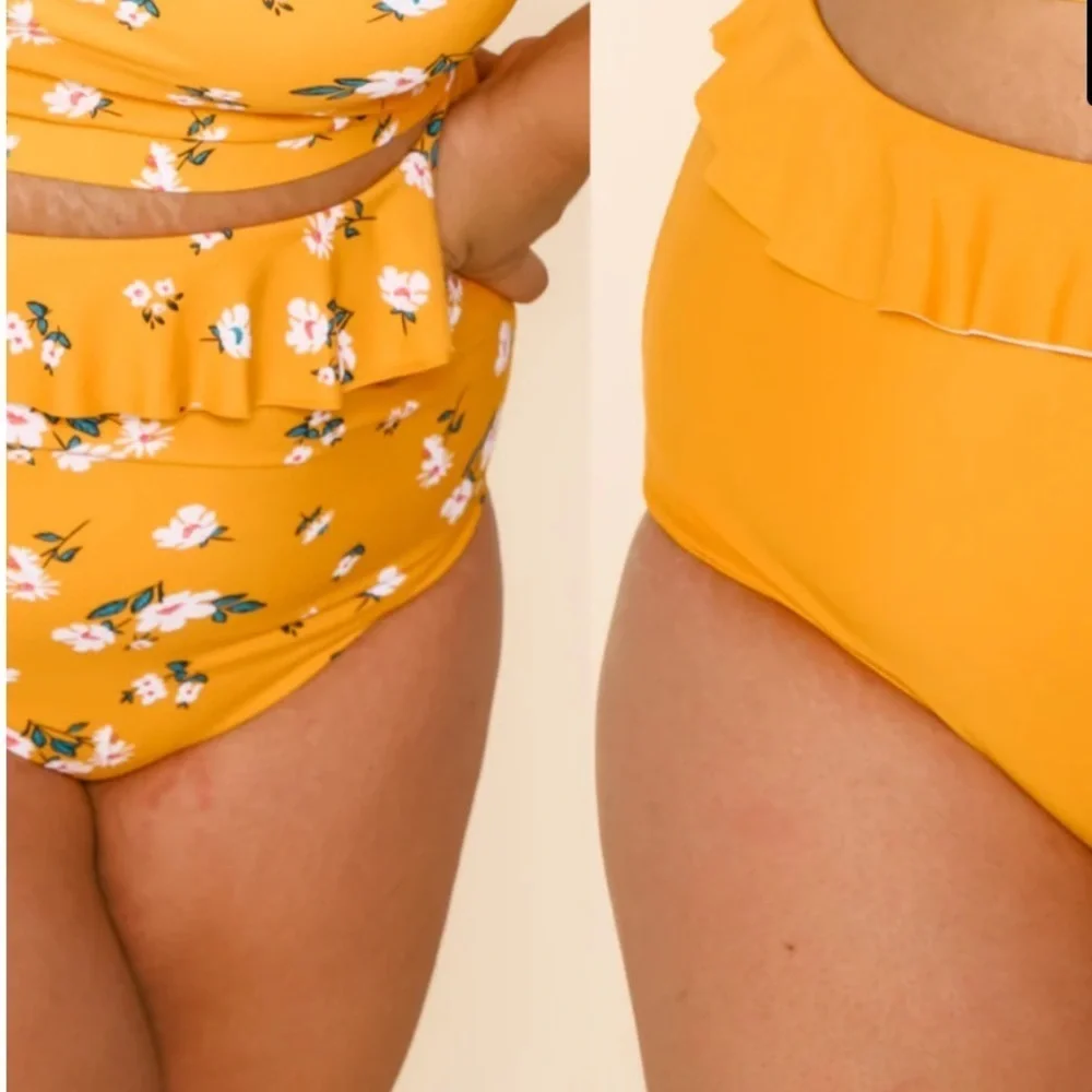 CORAL REEF Cabana Reversible Swim Bottoms, MANGO/MANGO FLORAL, Size Large